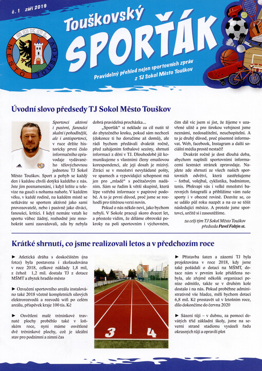 Touškovský sporťák : pravidelný přehled nejen sportovních zpráv z TJ Sokol Město Touškov