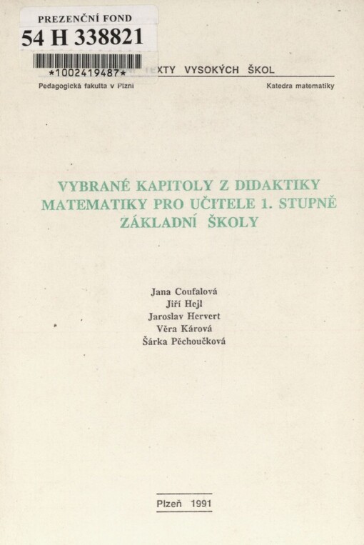 Vybrané kapitoly z didaktiky matematiky pro učitele 1. stupně základní školy