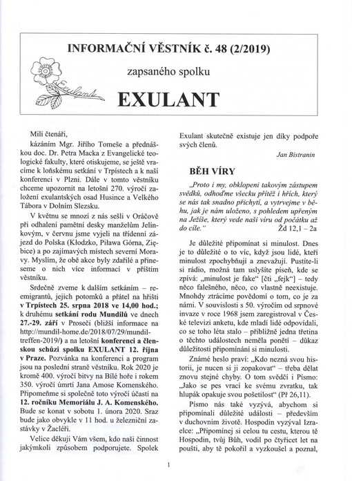 Exulant : informační věstník ... zapsaného spolku