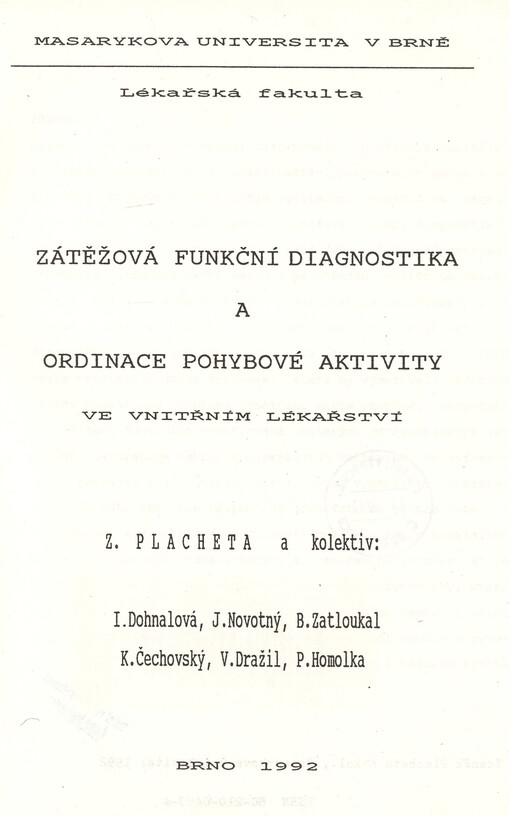 Zátěžová funkční diagnostika a ordinace pohybové aktivity ve vnitřním lékařství
