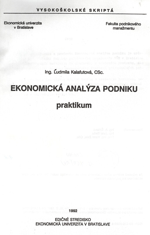 Ekonomická analýza podniku : praktikum