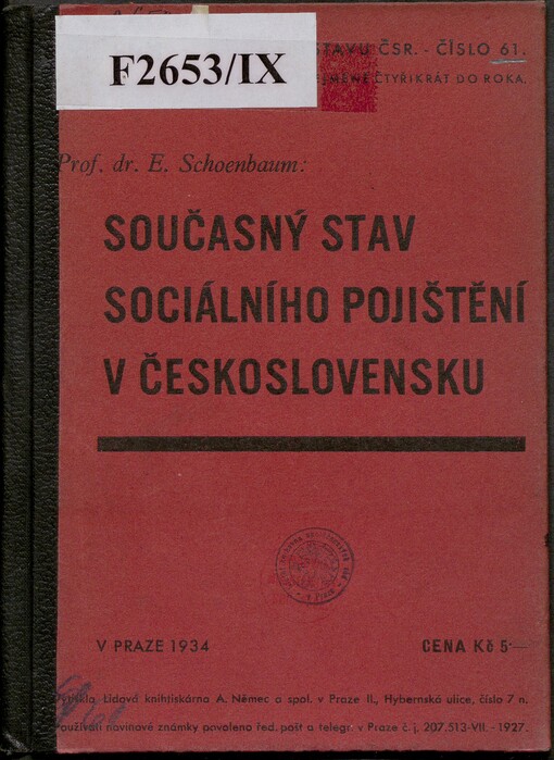 Současný stav sociálního pojištění v Československu