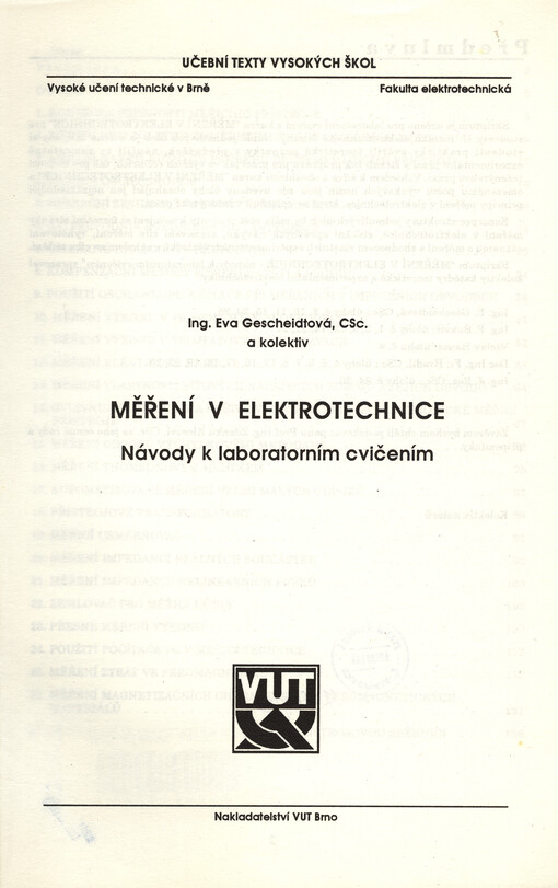 Měření v elektrotechnice :návody k laboratorním cvičením