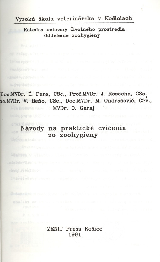 Návody na praktické cvičenia zo zoohygieny