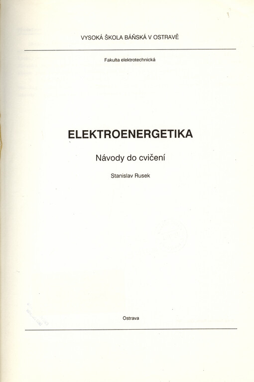 Elektroenergetika : návody do cvičení