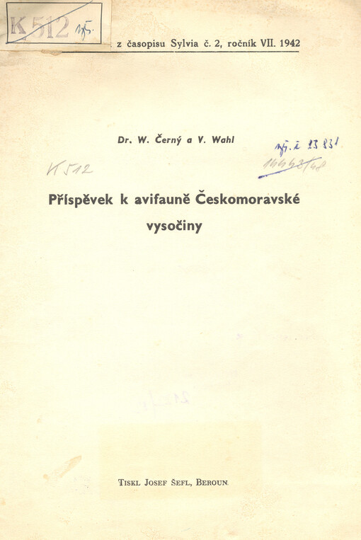 Příspěvek k avifauně Českomoravské vysočiny