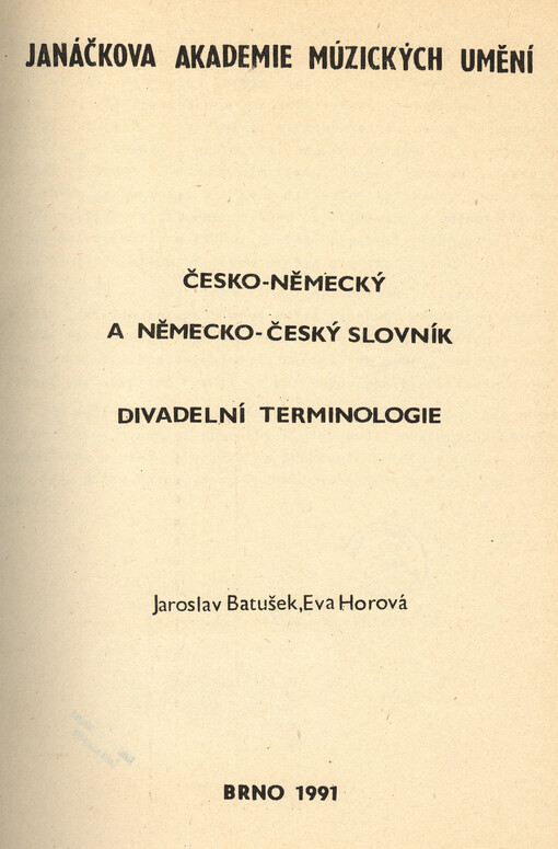 Česko-německý a německo-český slovník divadelní terminologie