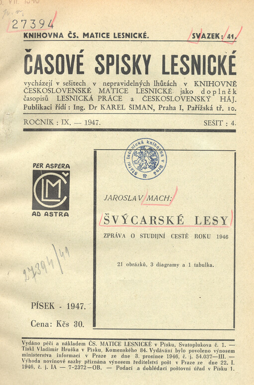 Švýcarské lesy : Zpráva o studijní cestě r. 1946