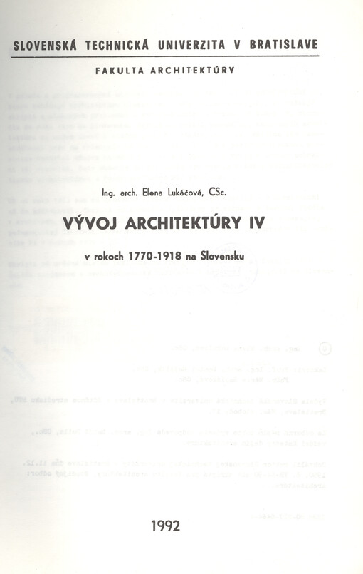 Vývoj architektúry IV : v rokoch 1770-1918 na Slovensku
