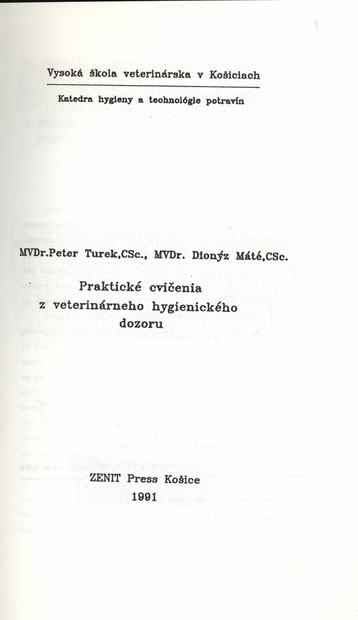 Praktické cvičenia z veterinárneho hygienického dozoru