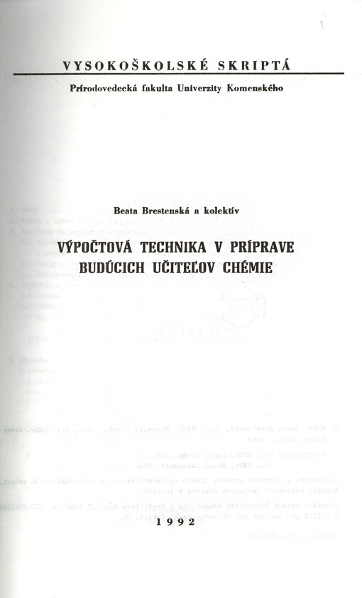 Výpočtová technika v príprave budúcich učiteľov chémie