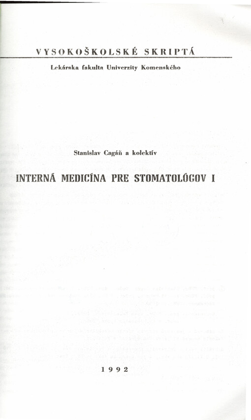 Interná medicína pre stomatológov. 1