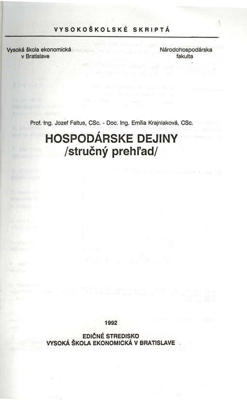 Hospodárske dejiny : (stručný prehl'ad)