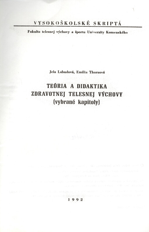 Teória a didaktika zdravotnej telesnej výchovy : vybrané kapitoly