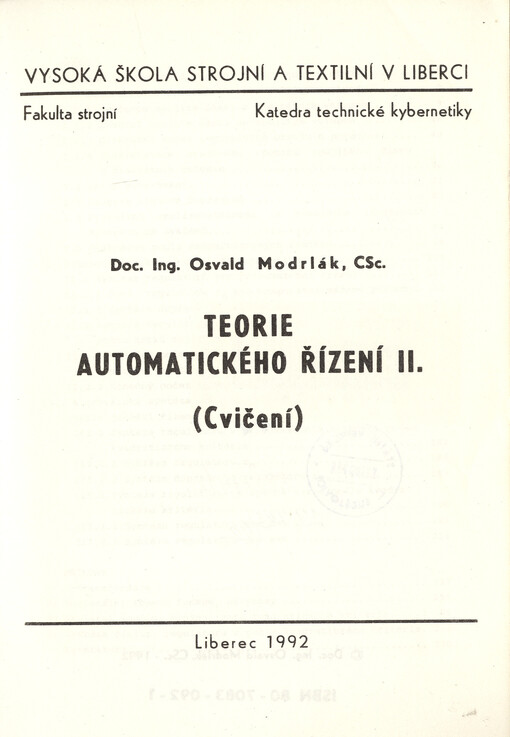 Teorie automatického řízení II. : (cvičení)
