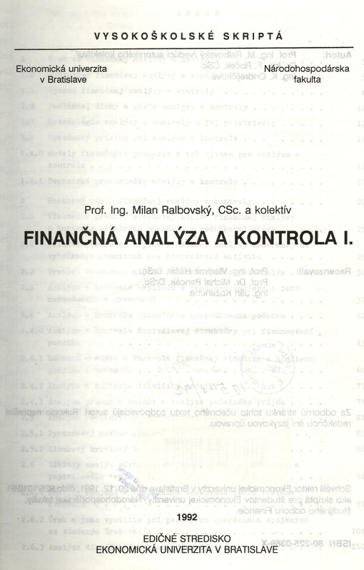Finančná analýza a kontrola I