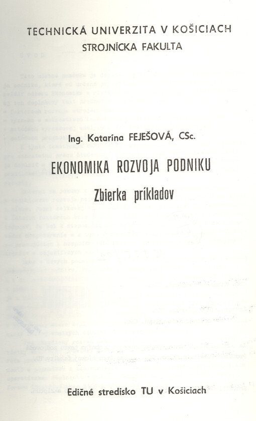 Ekonomika rozvoja podniku : zbierka príkladov