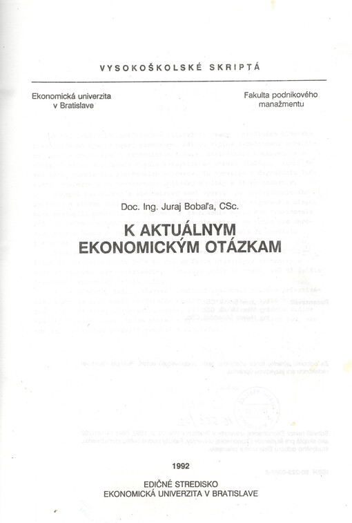 K aktuálnym ekonomickým otázkam