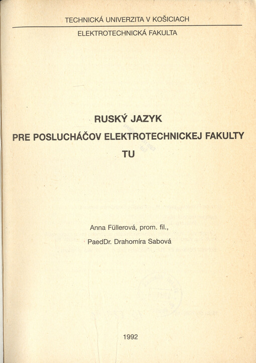 Ruský jazyk pre poslucháčov elektrotechnickej fakulty TU