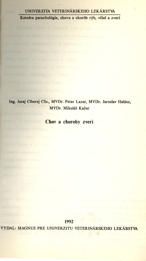 Chov a choroby zveri