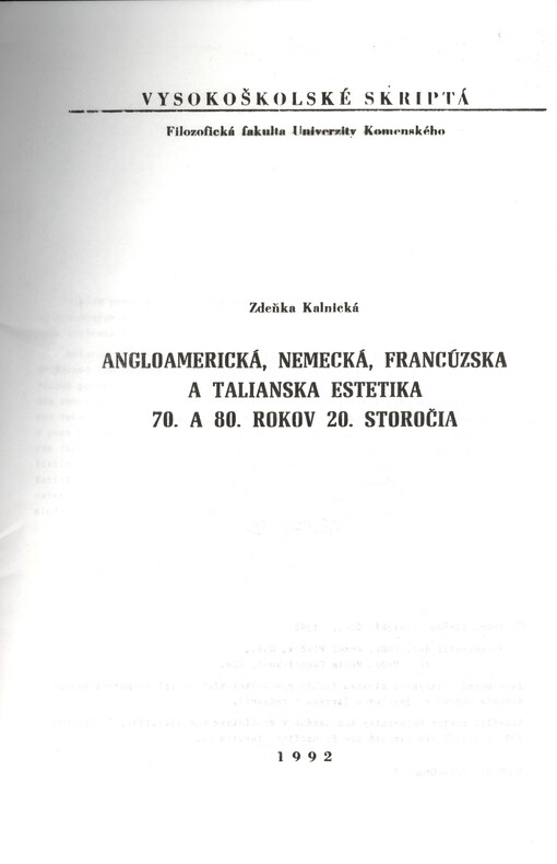 Angloamerická, nemecká, francúzska a talianska estetika 70. a 80. rokov 20. storočia