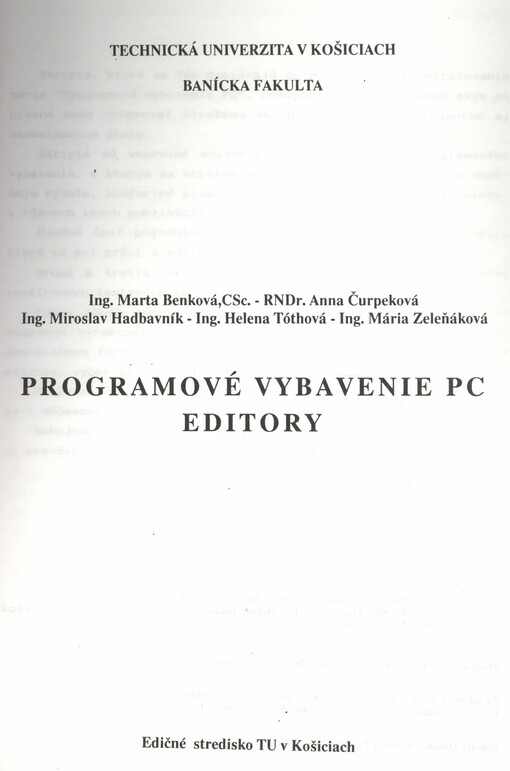 Programové vybavenie PC : editory