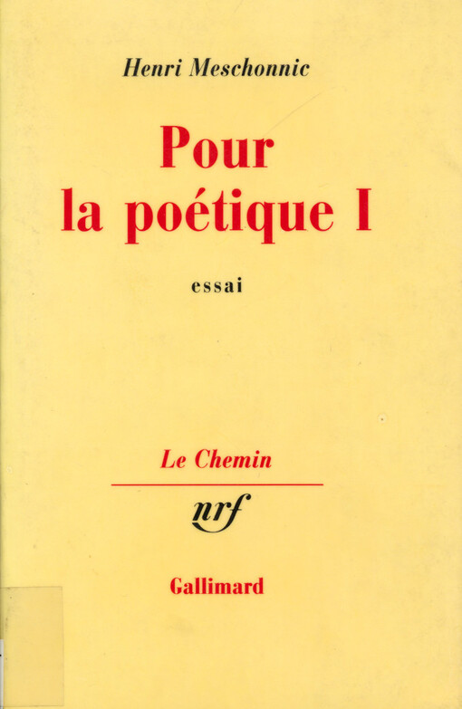 Pour la poétique. I, Essai