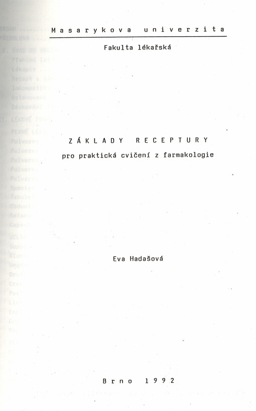 Základy receptury pro praktická cvičení z farmakologie