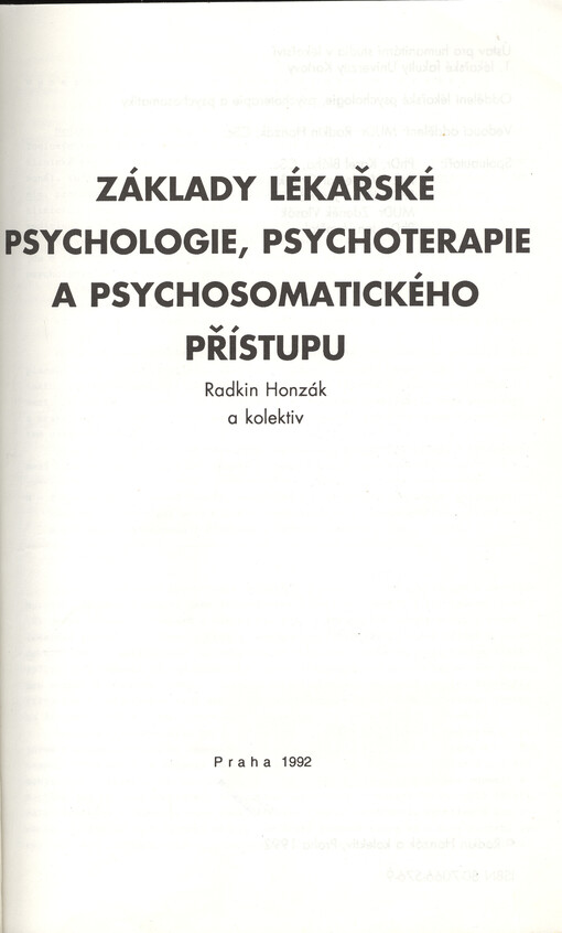 Základy lékařské psychologie, psychoterapie a psychosomatického přístupu