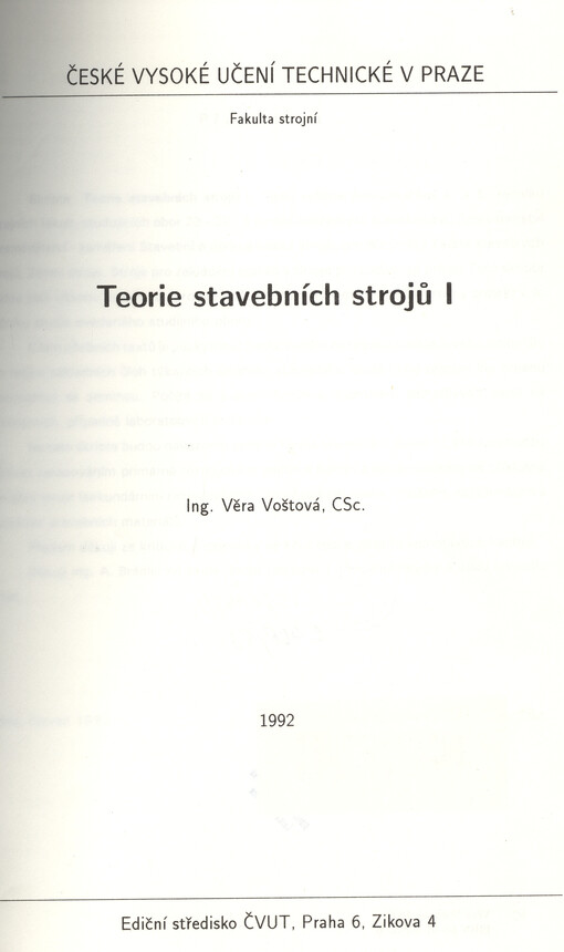 Teorie stavebních strojů I