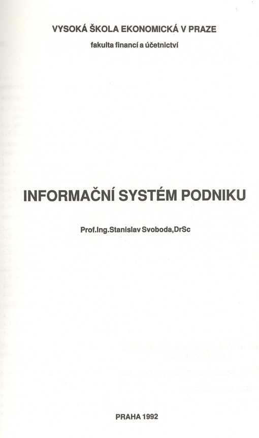 Informační systém podniku : určeno pro posl. fak. financí a účetnictví