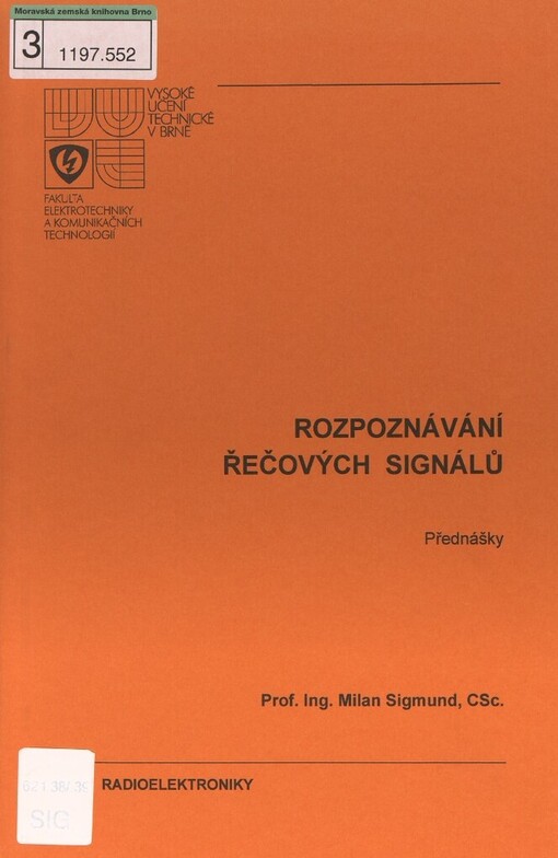 Rozpoznávání řečových signálů: přednášky