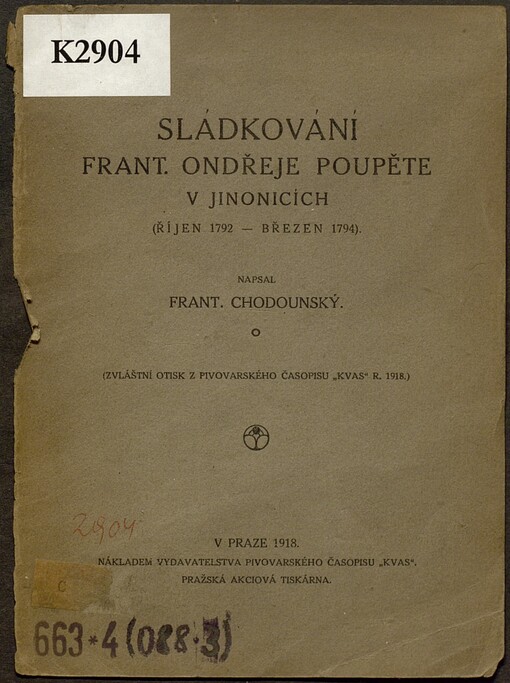 Sládkování Frant. Ondřeje Poupěte v Jinonicích :(Říjen 1792 - březen 1794)