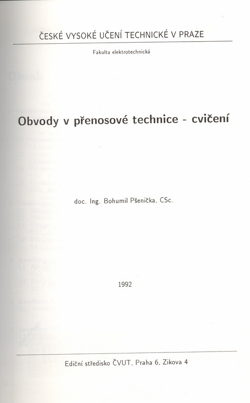 Obvody v přenosové technice :cvičení