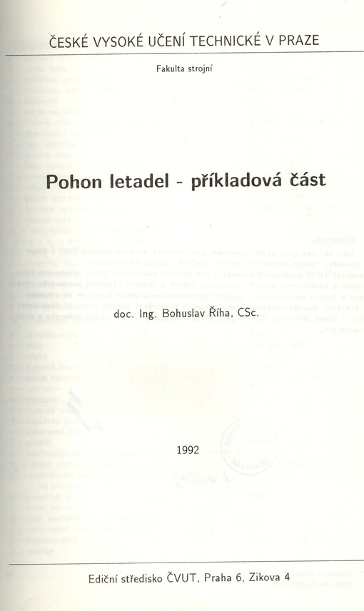 Pohon letadel - příkladová část