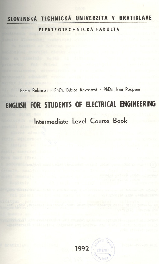 English for students of electrical engineering : intermediate level course book
