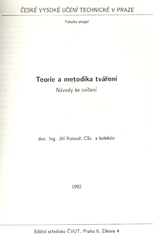 Teorie a metodika tváření :návody ke cvičení