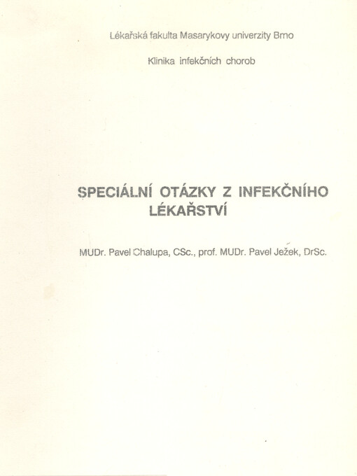 Speciální otázky z infekčního lékařství