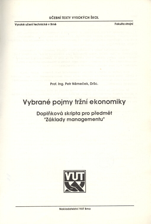 Vybrané pojmy tržní ekonomiky : doplňková skripta pro předmět 