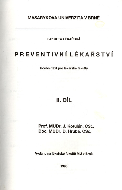 Preventivní lékařství : učební texty pro lékařské fakulty II. díl