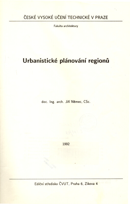 Urbanistické plánování regionů: [určeno pro stud. fak. architektury]