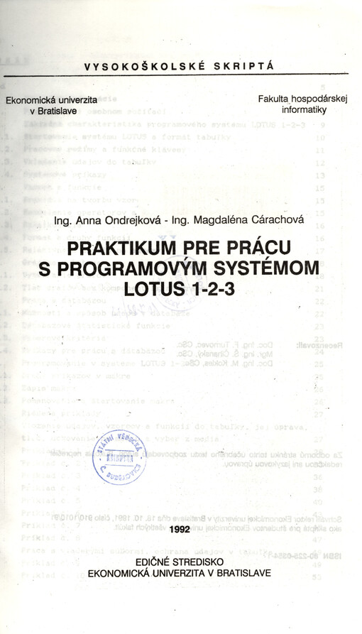 Praktikum pre prácu s programovým systémom Lotus 1-2-3