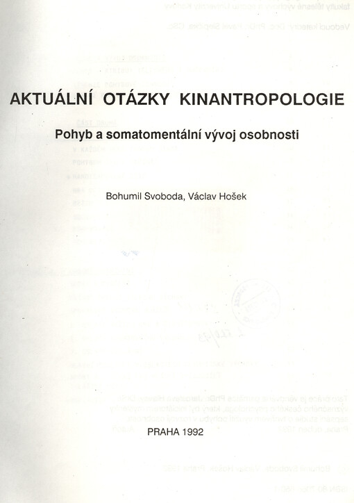 Aktuální otázky kinantropologie : pohyb a somatomentální vývoj osobnosti