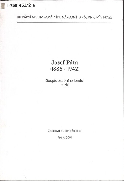 Josef Páta: (1886-1942) : soupis osobního fondu