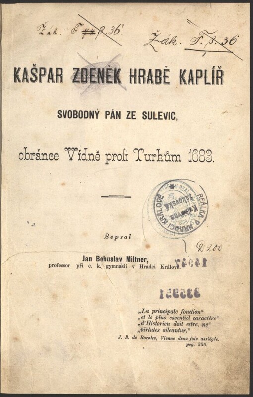 Kašpar Zdeněk hrabě Kaplíř svobodný pán ze Sulevic, obránce Vídně proti Turkům 1683