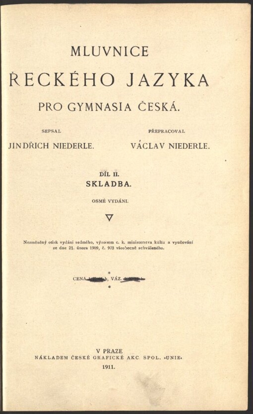 Mluvnice řeckého jazyka pro gymnasia česká