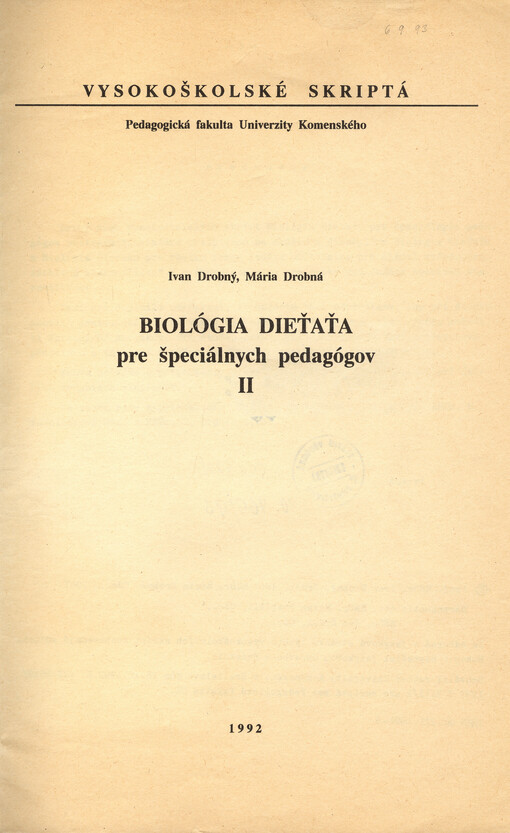 Biológia dieťaťa pre špeciálnych pedagógov II