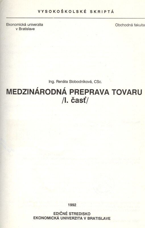 Mezinárodná preprava tovaru I