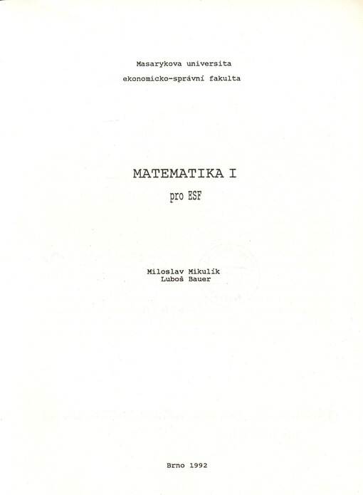 Matematika I pro ESF