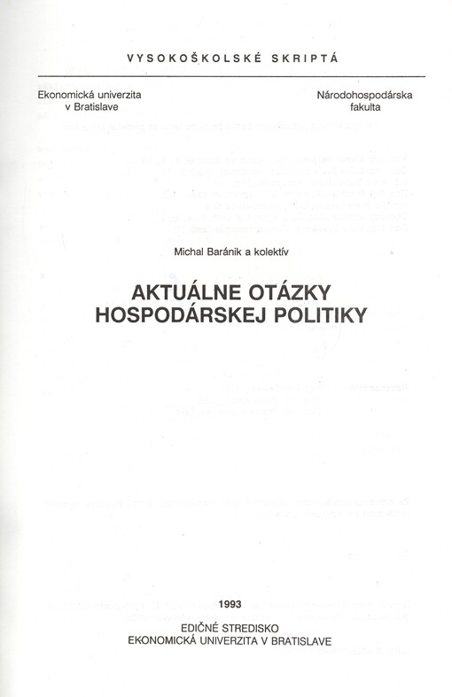Aktuálne otázky hospodárskej politiky